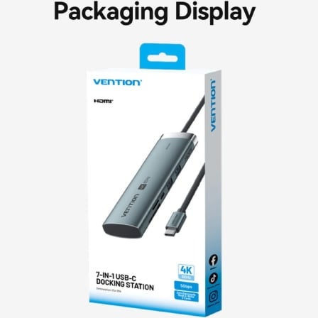 Docking Station Vention 7 em 1 USB-C para HDMI 4K 60Hz 100W PD USB 3.2 Gen 1 USB 3.0 Leitor SD/TF Cinzento - Imagem 5