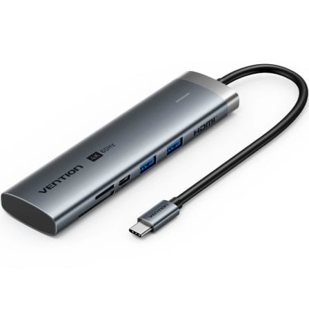Docking Station Vention 7 em 1 USB-C para HDMI 4K 60Hz 100W PD USB 3.2 Gen 1 USB 3.0 Leitor SD/TF Cinzento