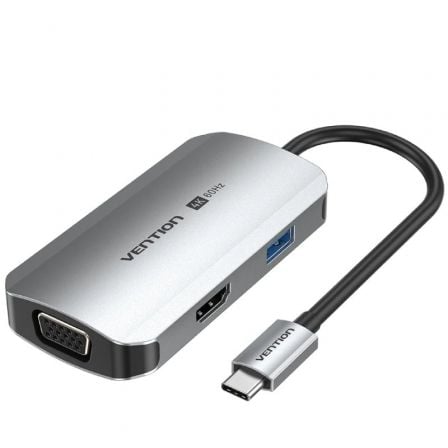 Docking Station Vention TQAHB USB-C para HDMI 4K 60Hz VGA USB 3.0 PD 100W Cinzento