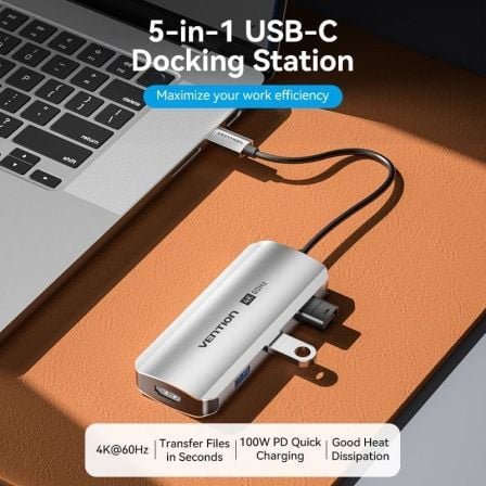 Docking Station Vention TQDHB USB-C HDMI 4K 60Hz 3x USB 3.0 PD 100W Cinzento - Imagem 2