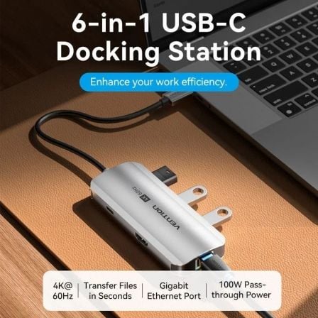 Docking USB Tipo-C Vention TQHHB/ 1xHDMI 4K/ 3xUSB/ 1xUSB Tipo-C PD/ 1xRJ45/ Cinzento - Imagem 2