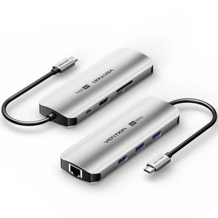 Docking Station Vention USB-C 8 em 1 HDMI 4K@60Hz 3x USB 3.0 RJ45 Gigabit PD 100W Cinzento