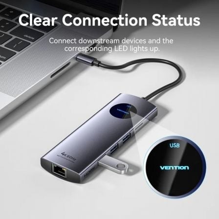 Docking USB Tipo-C Vention TQUHB/ 1xHDMI 4K/ 1xDisplayPort/ 3xUSB/ 1xRJ45/ 1xUSB Tipo-C PD/ 1xLeitor de Cartões/ Cinzento - Imagem 2