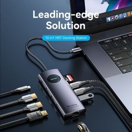 Docking USB Tipo-C Vention TQWHB/ 2xHDMI 4K/ 1xDisplayPort/ 3xUSB/ 1xUSB Tipo-C PD/ 1xRJ45/ 1xLeitor de Cartões/ Cinzento - Imagem 2
