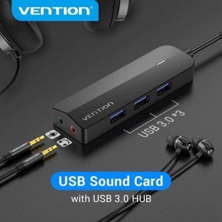 Hub USB 3.0 Vention CHIBB 3 Portas com Placa de Som e Micro USB PD - Imagem 2