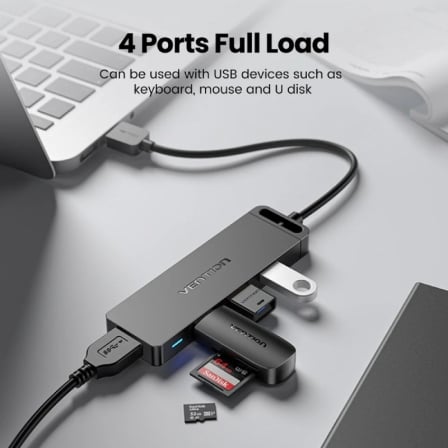 Hub USB Vention CHLBF-SCB2 4 Portas USB 3.0 e 1 Porta USB-C PD Cabo 1m Preto - Imagem 2