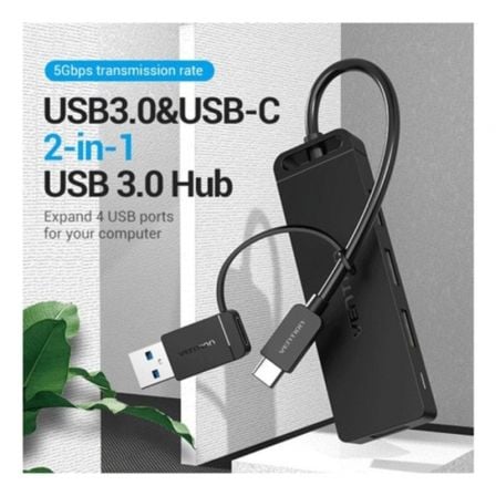 Hub USB 3.0 e Tipo-C Vention CHTBB/ 4xUSB/ USB Tipo-C PD - Imagem 2