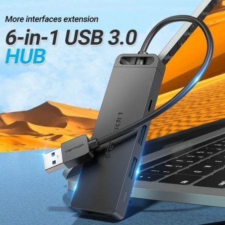 Docking USB 3.0 Vention CHVBB/ 3xUSB/ 1xMicroUSB PD/ 1xLeitor Cartões/ Preto - Imagem 2