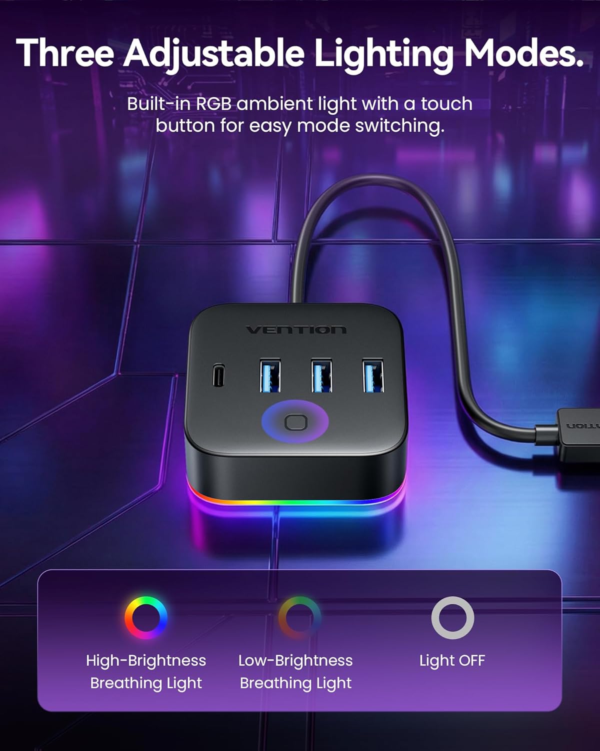 Hub USB 5 em 1 Vention CHZBC USB 3.0 para USB-C 3.2 Gen 1 / 3x USB 3.0 / USB-C Powered 0.25m Preto - Imagem 5