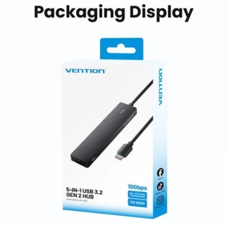 Hub USB-C Vention CKD 5 em 1 USB 3.2 Gen 2 10Gbps 100W Power Delivery Preto - Imagem 4