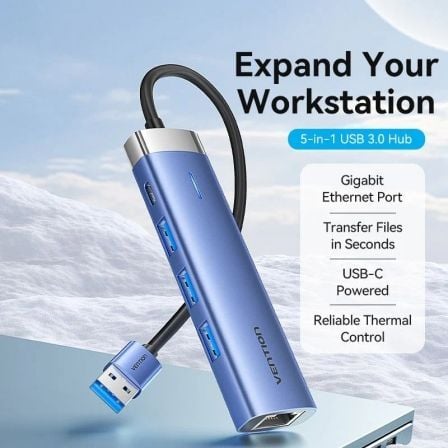 Hub USB 3.0 Vention TGFSB/ 3xUSB/ 1xRJ45/ 1xUSB Tipo-C PD - Imagem 2