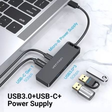 Hub USB Tipo-C Vention TGTBB/ 3xUSB/ 1xUSB Tipo-C/ 1x MicroUSB PD - Imagem 4