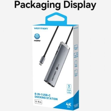 Docking USB Tipo-C Vention TGUHB/ RJ45/ 2xUSB/ 1xUSB Tipo-C/ 1xHDMI/ 1xUSB Tipo-C PD/ 1xLeitor de Cartões/ Cinzento - Imagem 5