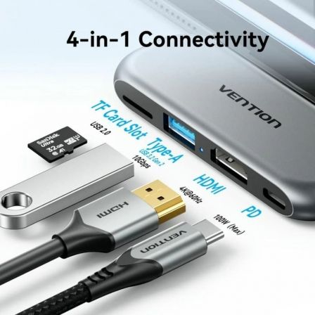 Docking Sem Cabos USB Tipo-C Vention THYH0/ 1xUSB/ 1xHDMI/ 1xUSB Tipo-C PD/ 1xLeitor de Cartões/ Cinzento - Imagem 2