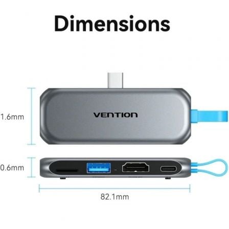 Docking Sem Cabos USB Tipo-C Vention THYH0/ 1xUSB/ 1xHDMI/ 1xUSB Tipo-C PD/ 1xLeitor de Cartões/ Cinzento - Imagem 3
