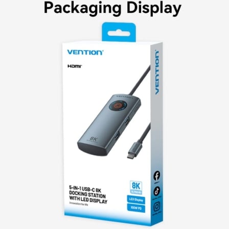 Docking Station Vention TQXHB 5-em-1 USB-C para HDMI 8K USB 3.2 Gen 1 USB 3.0 PD 100W Cinzento - Imagem 5
