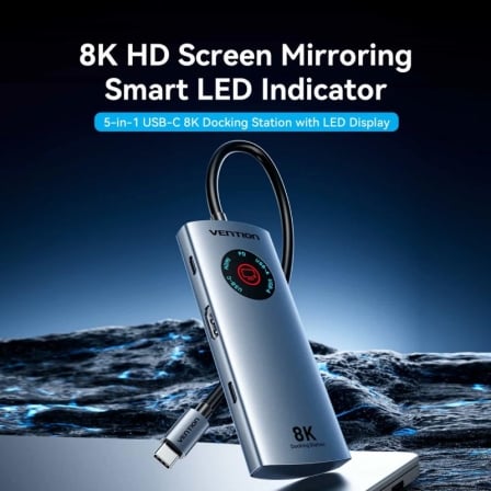 Docking Station Vention TQXHB 5-em-1 USB-C para HDMI 8K USB 3.2 Gen 1 USB 3.0 PD 100W Cinzento - Imagem 3