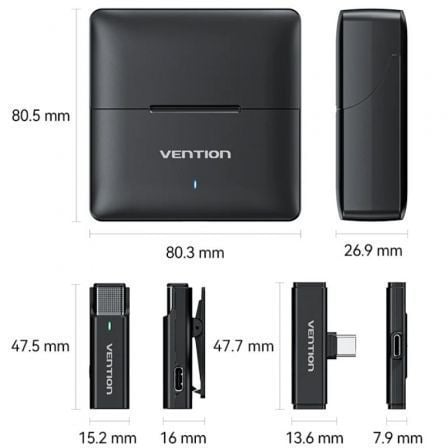 Microfone Sem Fios com Clip Vention NCAB0/ USB Tipo-C/ Inclui Recetor/ 2 Unidades - Imagem 3