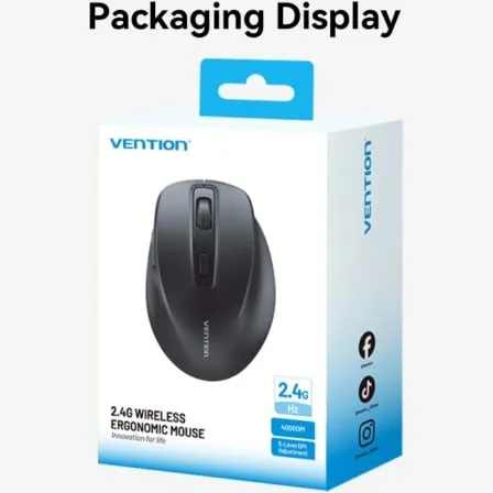 Rato Ergonómico Vention KTHB0-ST Sem Fios 2.4GHz Silencioso 4000 DPI 6 Botões Preto - Imagem 5