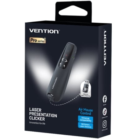 Apresentador Sem Fios Vention KQPB0-GL 2.4GHz Air Mouse Laser Verde USB-A/USB-C Bateria 200mAh Preto - Imagem 5