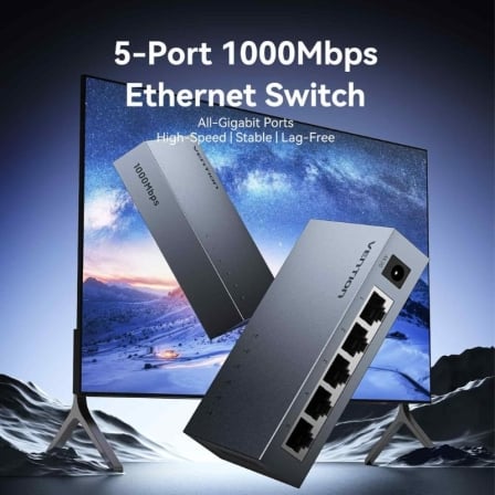 Switch Vention ITDH0-EU 5 Portas RJ45 Gigabit 10/100/1000 Mbps 10 Gbps Cinzento - Imagem 2