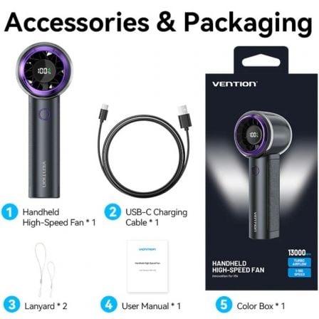 Ventilador de Mão Vention PBAN0 3000mAh 13000 RPM USB-C 4 Velocidades Bege/Roxo - Imagem 5