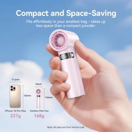 Ventilador de Mão Vention PBEV0-ML 100 Velocidades 3000mAh 17000 RPM USB-C Roxo - Imagem 3