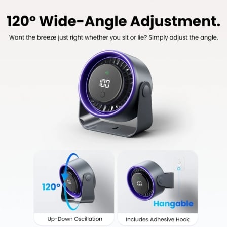 Ventilador de Sobremesa Vention PBJH0-PRO 4500mAh 3 Velocidades Ecrã Digital USB-C Cinzento Escuro - Imagem 3