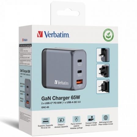 Carregador de Parede Universal GaN para Viagem Verbatim GNC-65/ 2xUSB Tipo-C/ 1xUSB/ 65W - Imagem 3