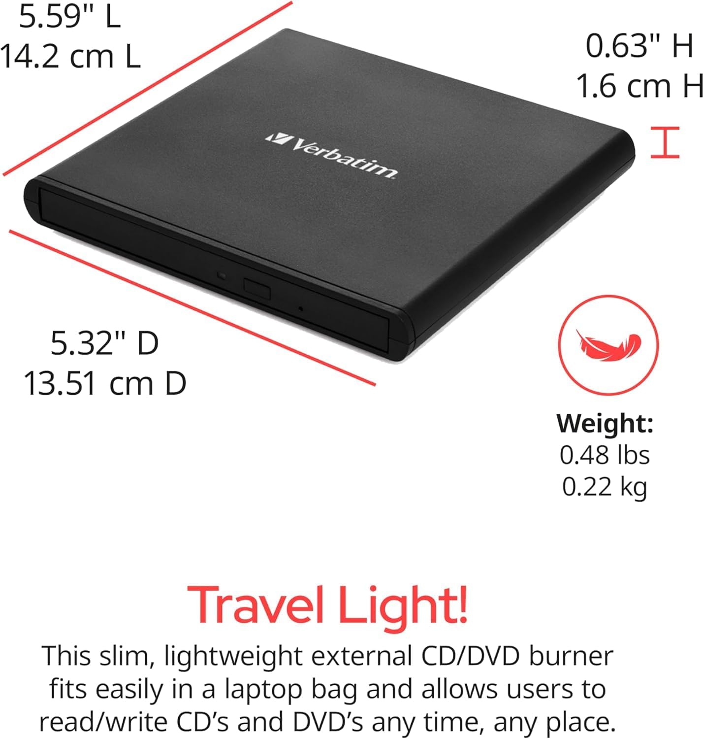 Gravador Externo CD/DVD Verbatim Slimline 98938 - Imagem 2