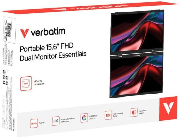 Monitor Portátil Tátil Verbatim Duo Essentials 15.6" + 15.6"/ Full HD/ Multimédia/ Preto - Imagem 2