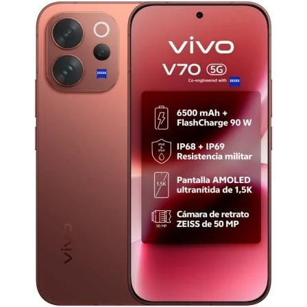 Smartphone Vivo V70 6.59" 5G 8GB 256GB Câmara ZEISS 50MP Castanho