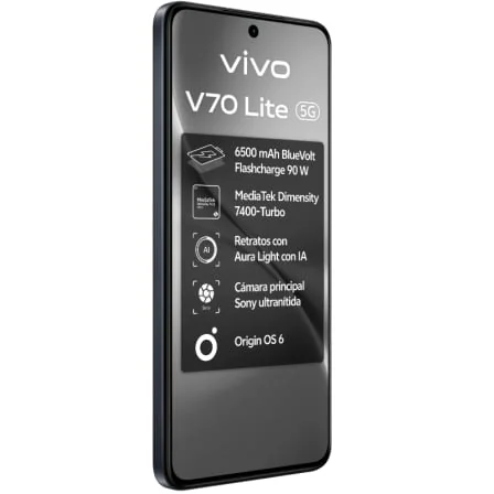 Smartphone Vivo V70 Lite 5G 6.77" 6GB 128GB MediaTek Dimensity 7400-Turbo Câmara 50MP IP65 Preto - Imagem 3