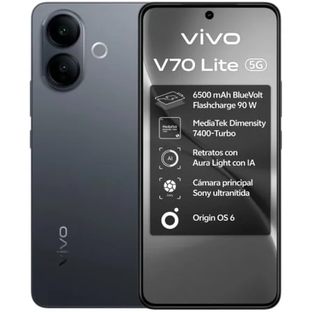Smartphone Vivo V70 Lite 5G 6.77" 6GB 128GB MediaTek Dimensity 7400-Turbo Câmara 50MP IP65 Preto