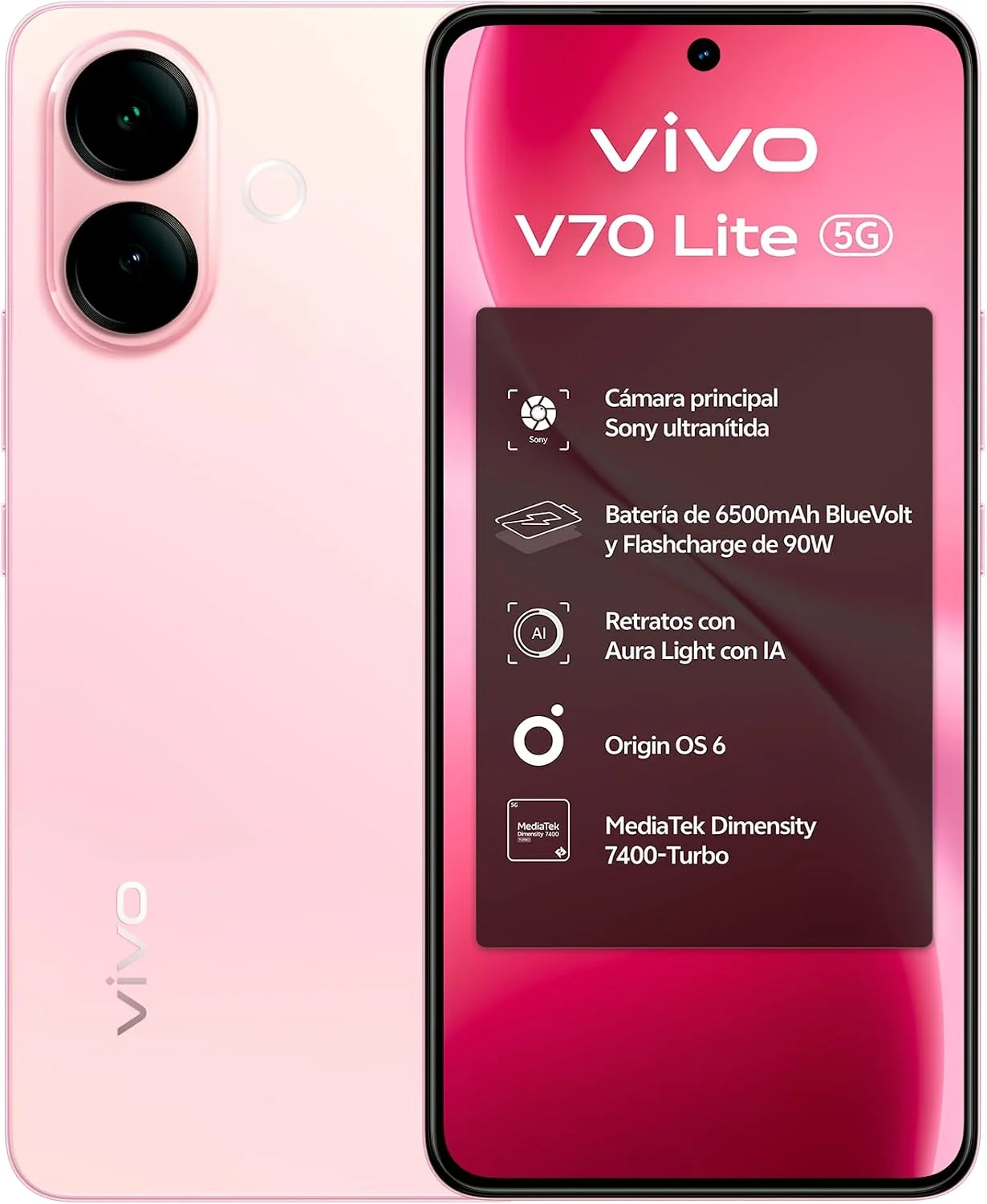 Smartphone Vivo V70 Lite 6.77" 5G 6GB 256GB Rosa