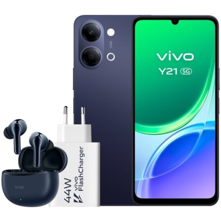 Smartphone Vivo Y21 6.74" 5G 4GB 256GB Preto Inclui Carregador e Auriculares