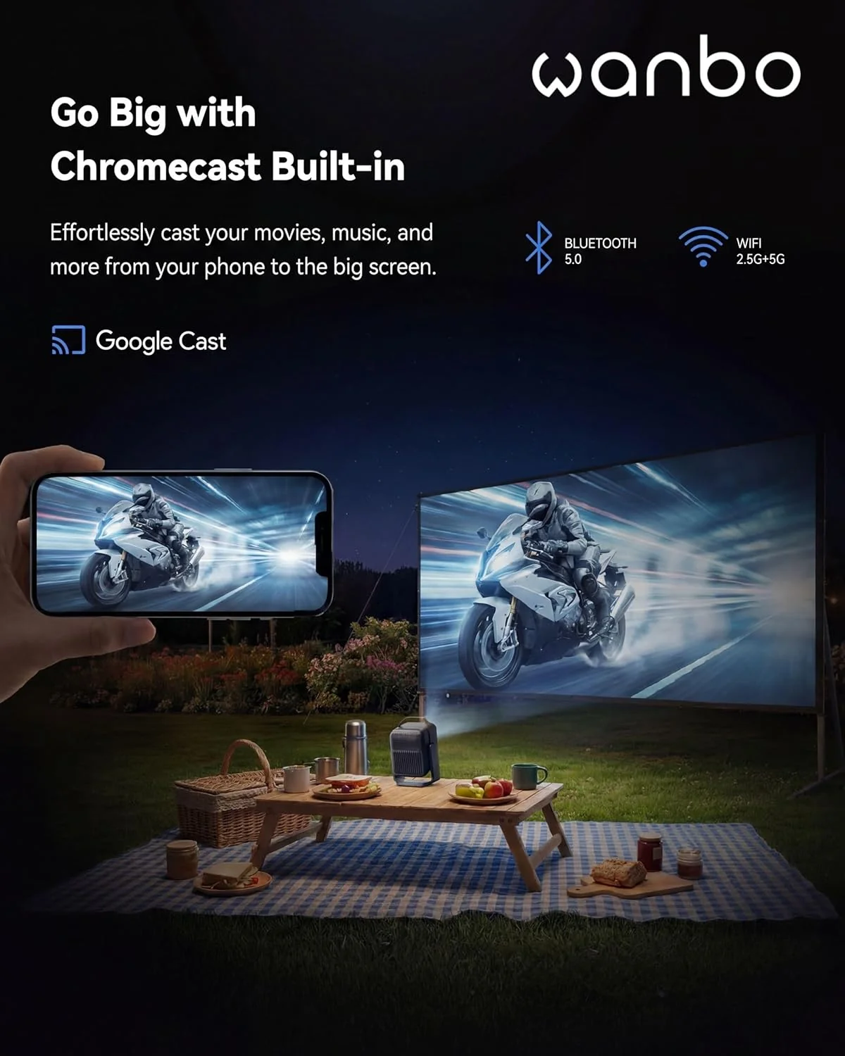 Projetor Portátil Wanbo ToGo Pro Full HD 300 Lúmenes Google TV Bateria 3h WiFi HDMI Azul Escuro - Imagem 5