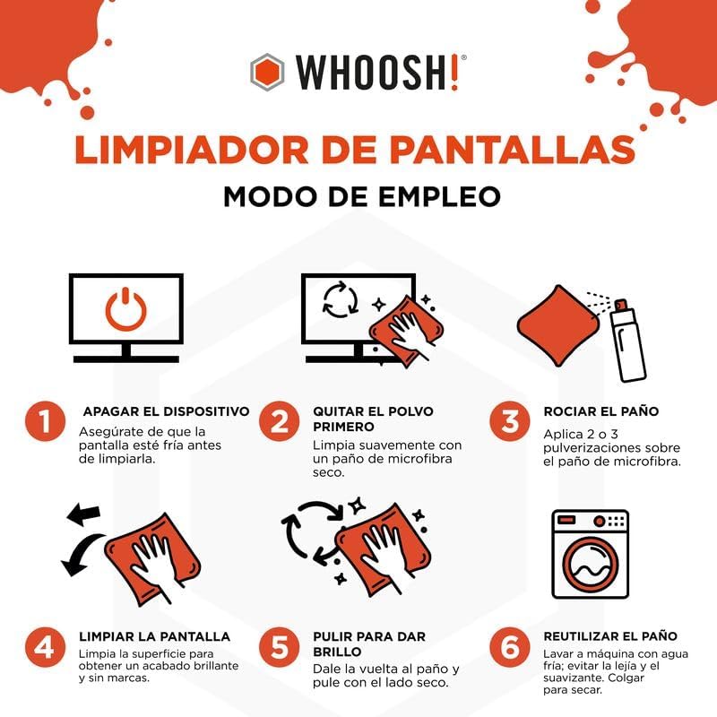 Kit de Limpeza de Ecrãs WHOOSH Kit GO XL WSH003 Spray 100ml + Pano Microfibra 15x15cm - Imagem 7