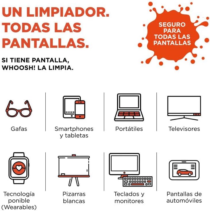 Kit de Limpeza de Ecrãs WHOOSH Kit GO XL WSH003 Spray 100ml + Pano Microfibra 15x15cm - Imagem 3