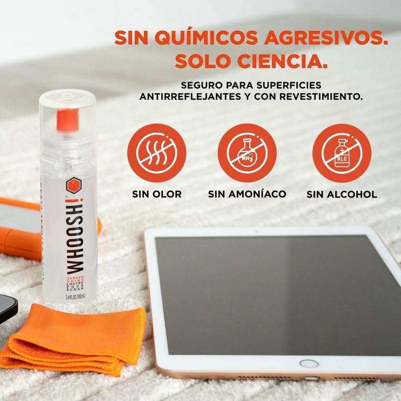 Kit de Limpeza de Ecrãs WHOOSH Kit GO XL WSH003 Spray 100ml + Pano Microfibra 15x15cm - Imagem 6