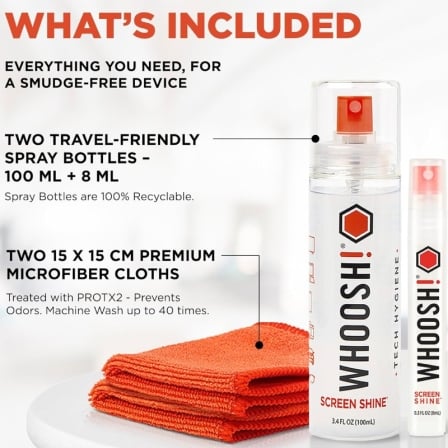 Kit de Limpeza de Ecrãs Whoosh Kit Duo Screen Shine 100ml + 8ml + 2 Panos Microfibra - Imagem 4