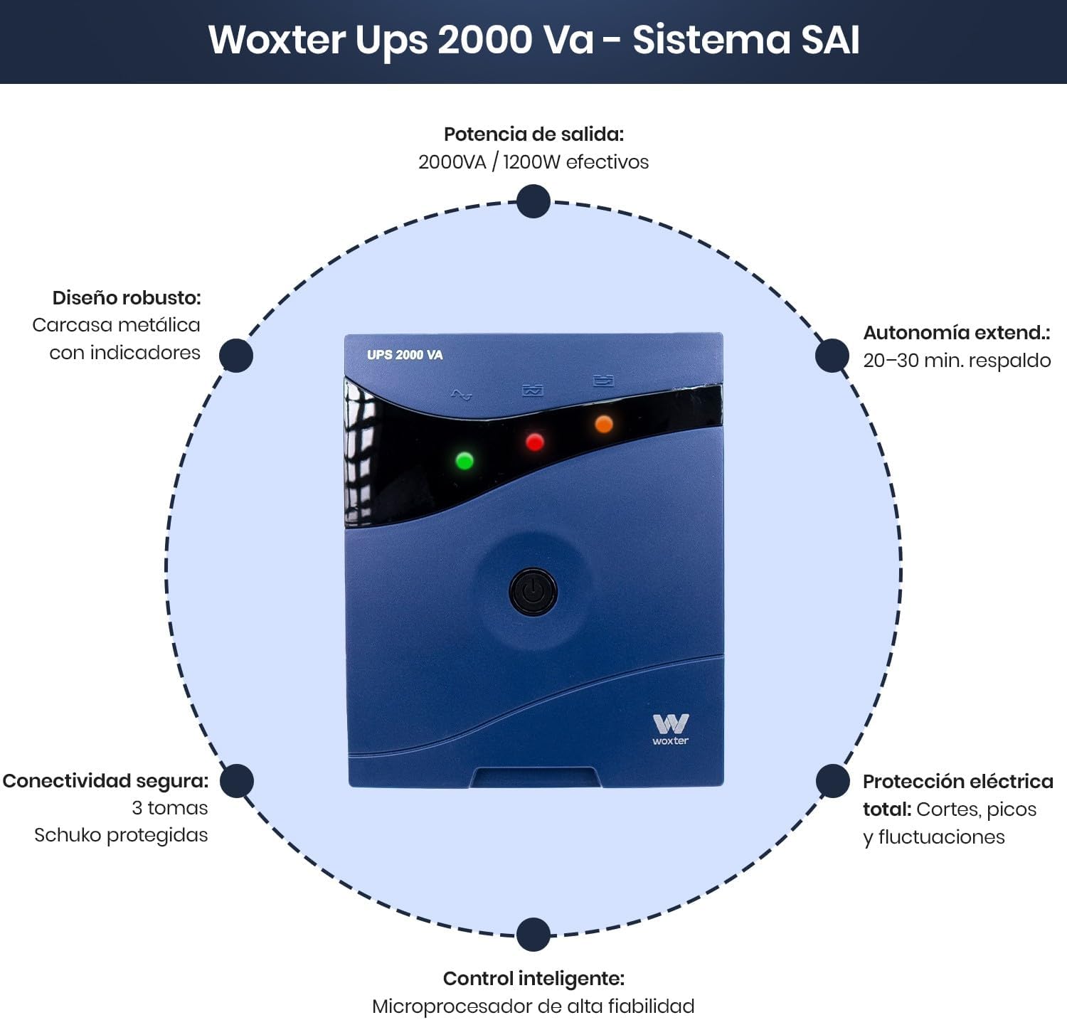 UPS Linha Interativa Woxter UPS 2000 VA/ 2000VA-1200W/ 2 Saídas/ Formato Torre - Imagem 5
