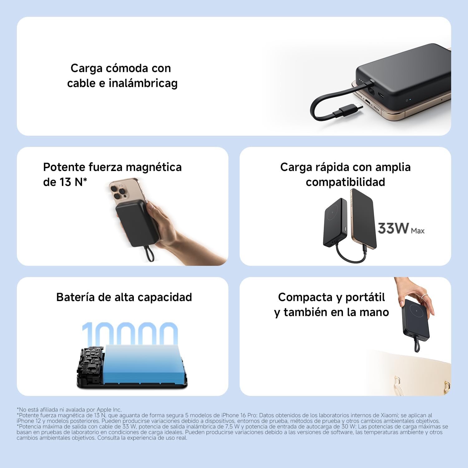 Powerbank Xiaomi 33W Magnetic Power Bank 10000mAh Cabo USB-C Integrado Wireless Magnético Branco - Imagem 3