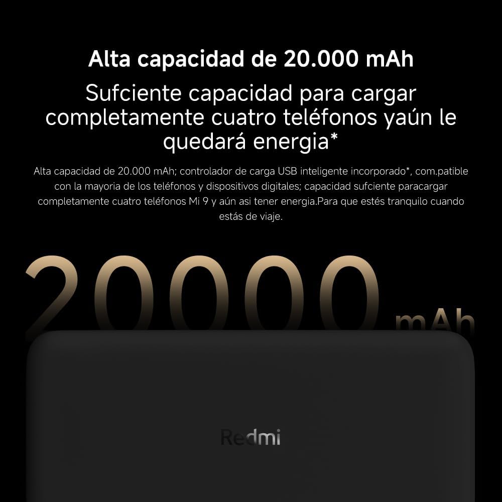 Powerbank Xiaomi Redmi Fast Charge 20000mAh 18W Dual USB-A USB-C Micro-USB Preto - Imagem 2