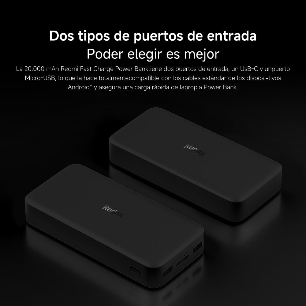 Powerbank Xiaomi Redmi Fast Charge 20000mAh 18W Dual USB-A USB-C Micro-USB Preto - Imagem 5