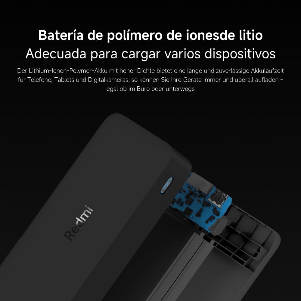 Powerbank Xiaomi Redmi Fast Charge 20000mAh 18W Dual USB-A USB-C Micro-USB Preto - Imagem 6