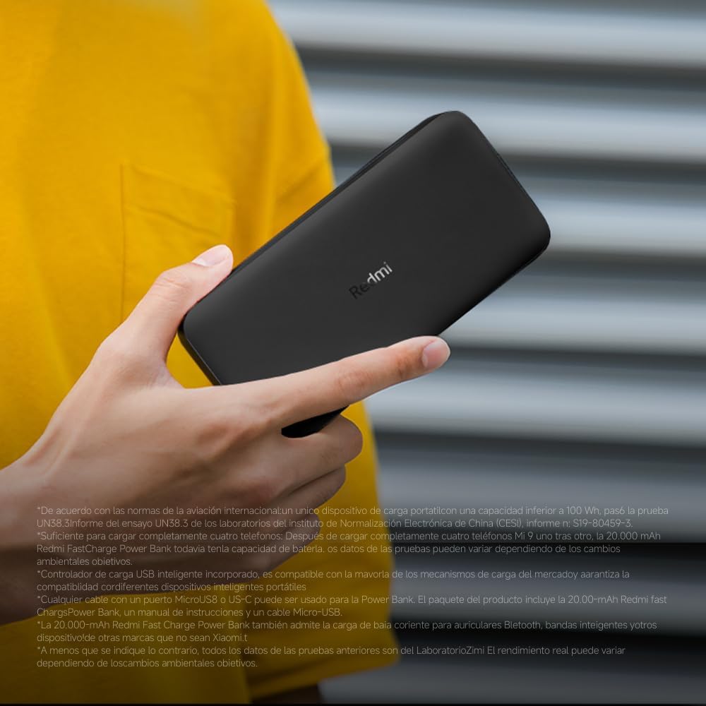 Powerbank Xiaomi Redmi Fast Charge 20000mAh 18W Dual USB-A USB-C Micro-USB Preto - Imagem 9