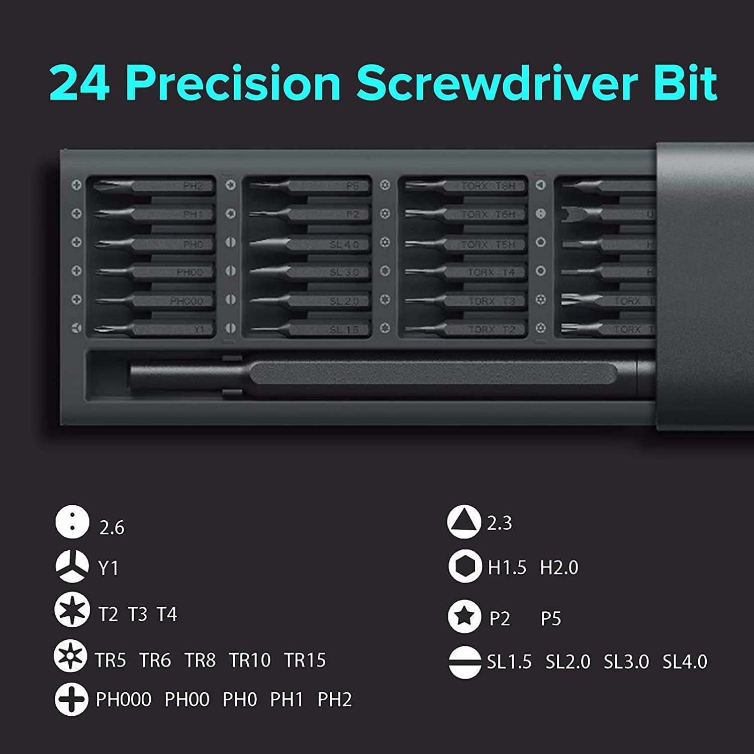 Kit de Chaves de Precisão Xiaomi Precision Screwdriver Kit 24 Pontas Estojo Magnético Alumínio Cinza Escuro - Imagem 2