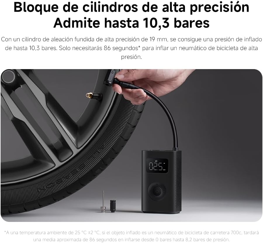 Mini Compressor de Ar Portátil Xiaomi Portable Electric Air Compressor 2 2000mAh 150 psi 10.3 bar Preto - Imagem 4