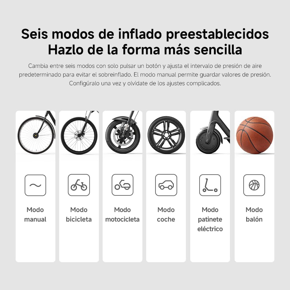 Mini Compressor de Ar Portátil Xiaomi Portable Electric Air Compressor 2 2000mAh 150 psi 10.3 bar Preto - Imagem 5